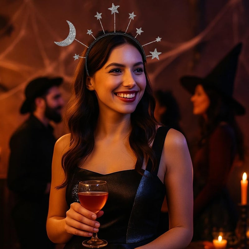 Oarkive Galaxy Moon and Star Headband – Silver Costume Headpiece for Women, Halloween & Christmas Party Accessory - Image 4